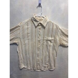 Cool Cottons XL Mens Button-Up Shirt Beige Stripes